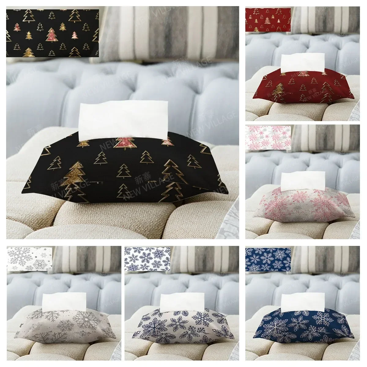 Household Christmas peripheral fabric tissues box car tissue holder tissue cover box textile storage tissue bag dispenser