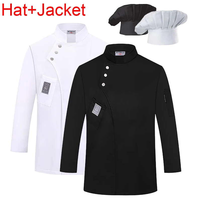 Veste de cuisinier professionnelle et casquette de cuisine, ensemble uniforme de travail de cuisine de service alimentaire, Costume de Chef de Restaurant, vêtements de travail de boulangerie et de café