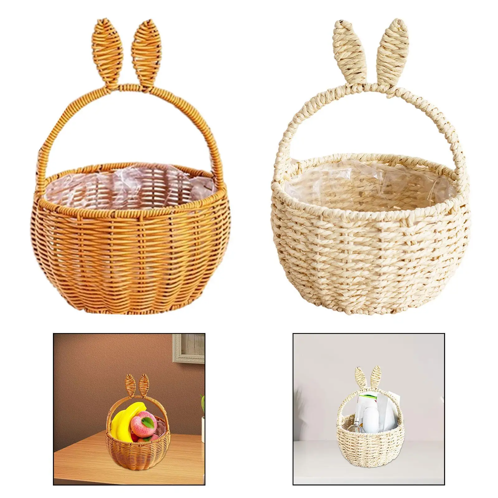 Easter Hand Woven Basket Empty with Handles Party Multifunctional Decorative Decoration Egg Gathering Ornaments Festival Gift