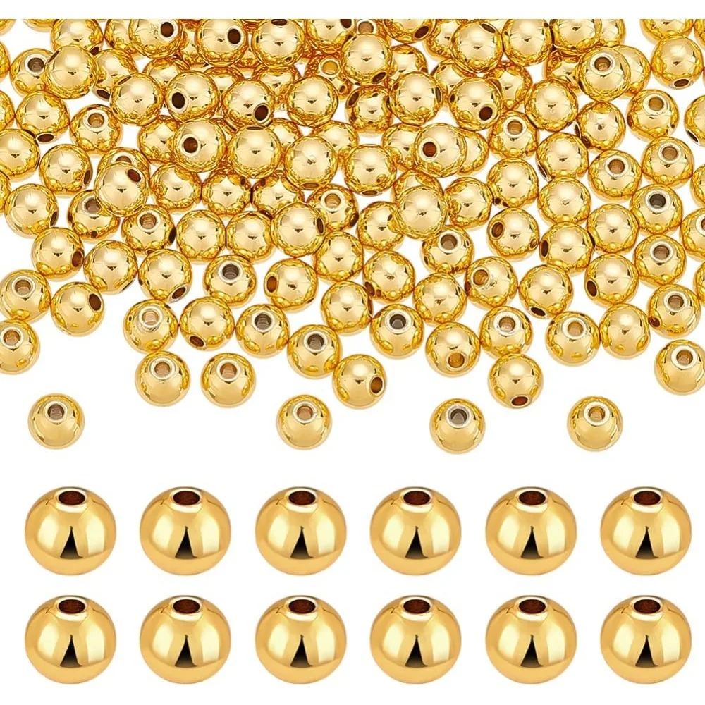 

150pcs 14K Beads Brass Spacer Beads 6mm Beads Metal Bracelet Beads Round Ball Beads Small Loose Spacer