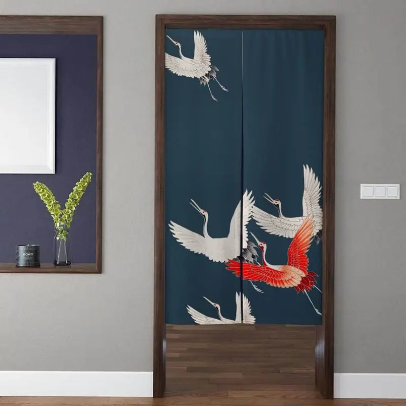 VIKAMA Japanese Crane Noren Door Curtain Ukiyo e Style Print Partition Curtain For Home Tea Room Decor