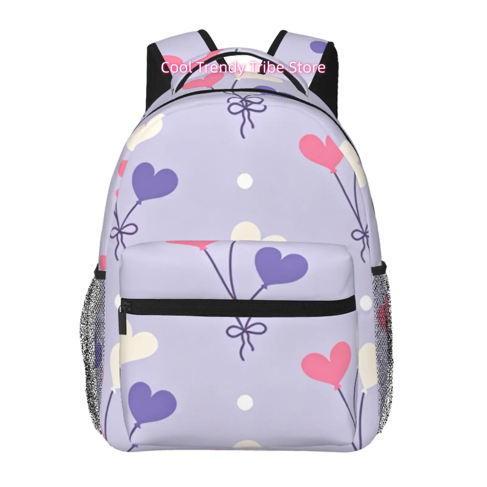 Lavender Heart Balloon Print Backpack, Oxford Cloth Casual Daypack, Adjustable Straps, for Casual Outings And Travel