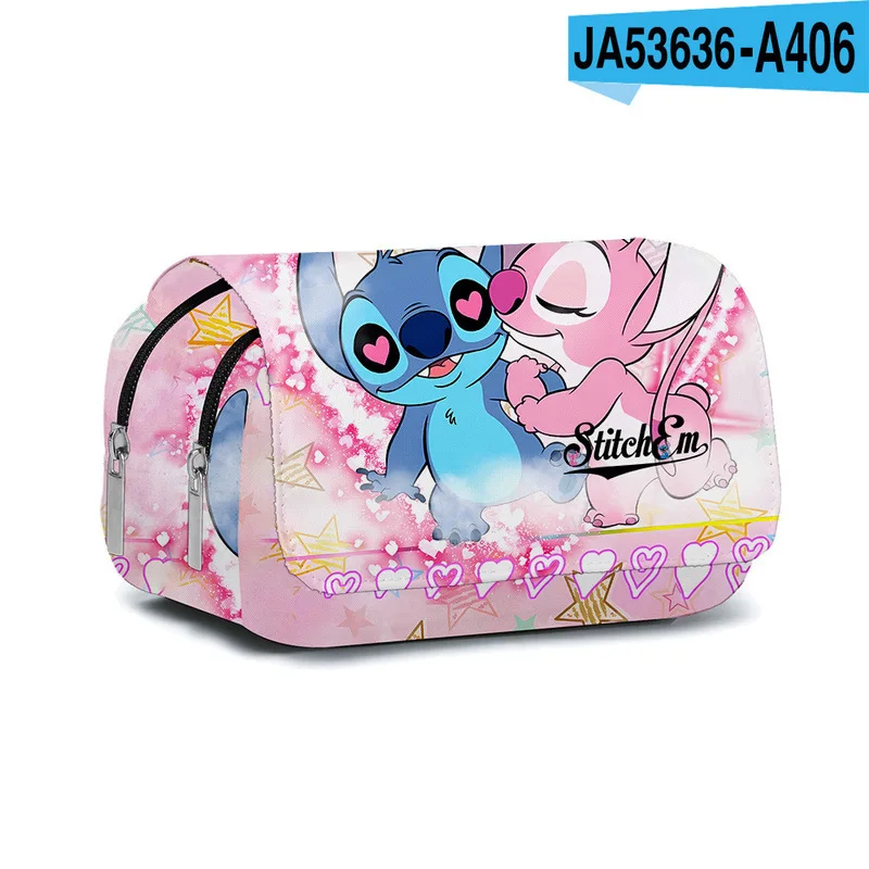 Disney Stitch Stationery Box Kawaii Full Print Flip Pen Bag Cartoon Large Capacity Student Pencil Box Student Gift Christmars Gi