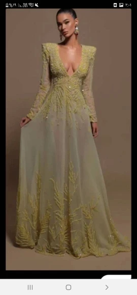 

Fairytale Green Lace And Tulle Party Gowns Dubai Arabic Women Evening Dresses Puff Long Sleeves V neck Formal Prom Gowns Robe de