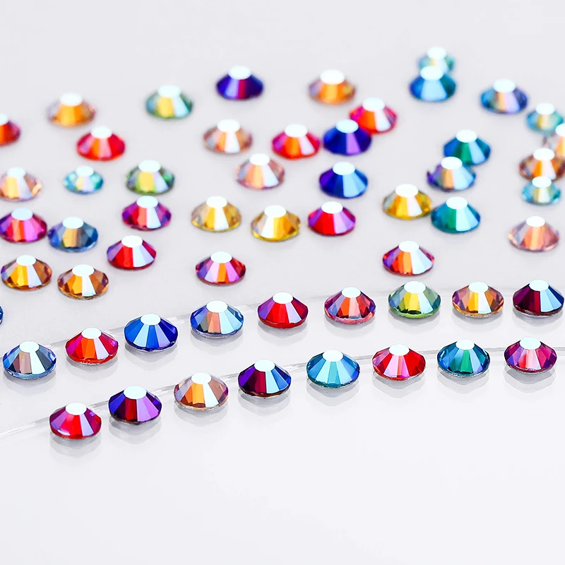 QIAO AAAAA Farbe Blau AB Nicht-Heißfix & Heißfix Bügelfix Strasssteine aus Glas mit flacher Rückseite für Kleidung, DIY, Nagel- und Bekleidungsdekoration – Detail 6