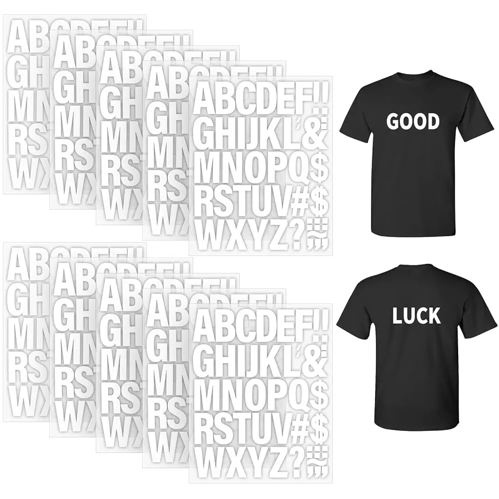 

10 Sheets 440 Pieces Iron on Letters for Clothing, 2 Inch Heat Transfer Letters, White Iron on Vinyl Letters with A-Z PU Alph