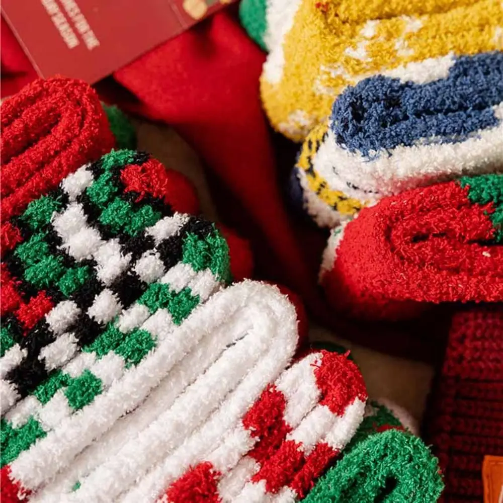 Floor Sleep Socks Christmas Hat Snowman Red Green Home Socks Coral Velvet Socks Christmas Socks Middle Tube Socks Women Hosiery