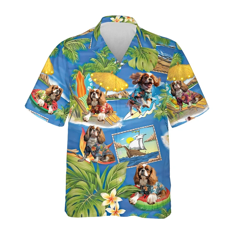 Fashion Hawaiian Poodle 3D Printed Shirts For Men Clothes Funny Aloha Beach Shirt Pet Dogs Graphic Short Sleeve Dog Lovers Tops