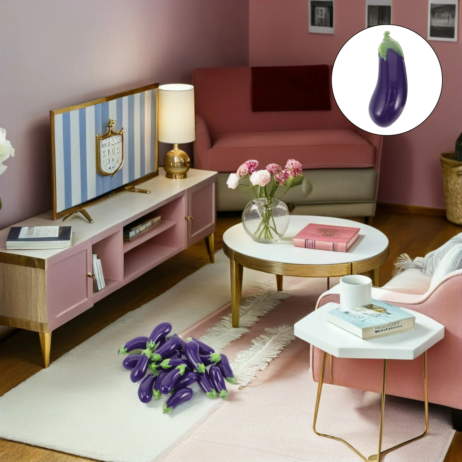 

20pcs Miniature Eggplant Pvc Fake Vegetables For Dollhouse Decorations Kitchen Simulation Vegetable Artificial Mini Food