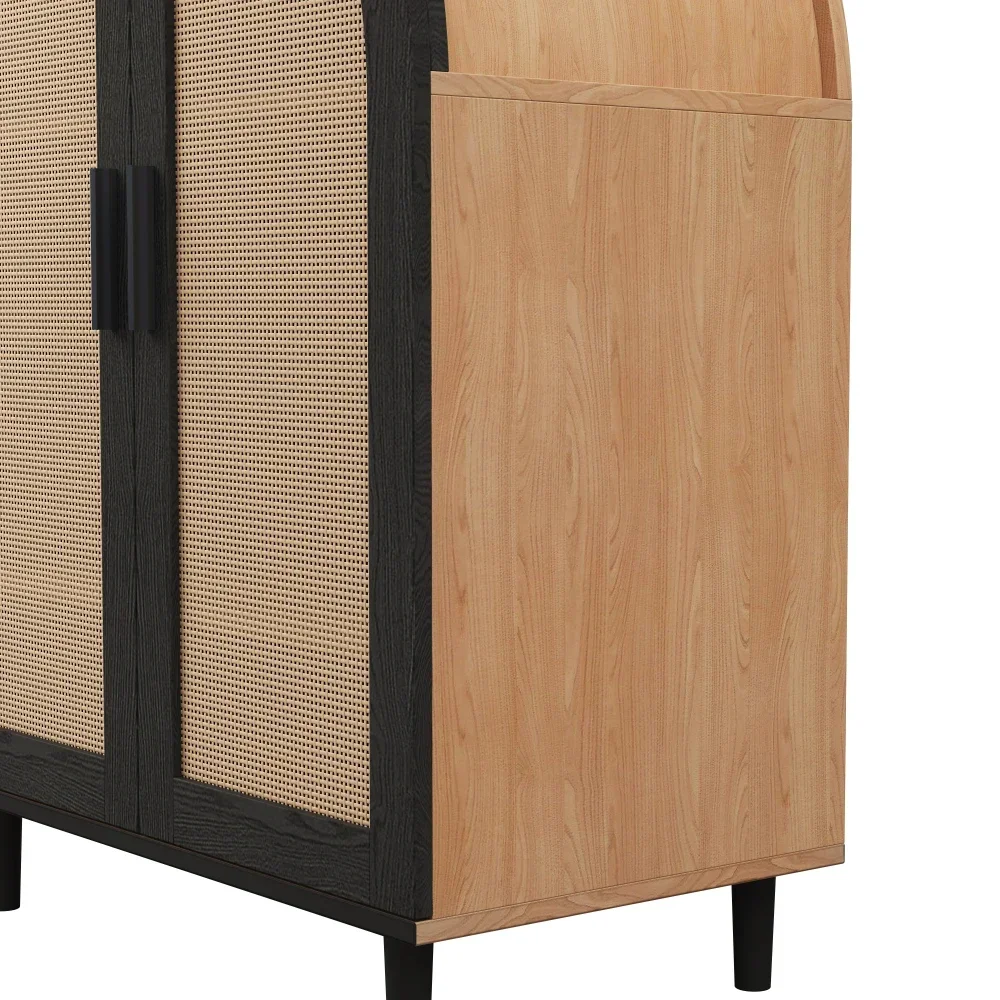 Elegantes Sideboard/Schuhschrank mit abgerundeten Außentüren, gebrochenen Rattan und drei Regalen. – Detail 14