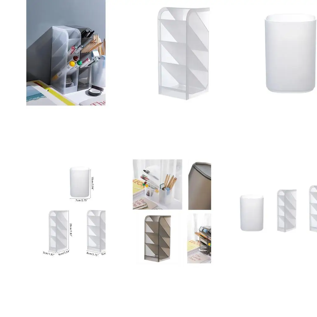 Creative 4-grid Transparent Matte Pen Cup Oblique Put-in Desk Pen Display Ho