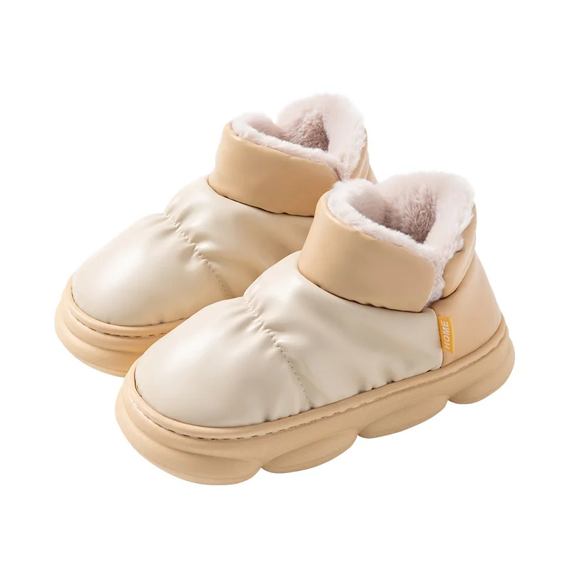 2022 Winter Household Shoes Cotton Slippers Women's Winter Simple Leather Warm Home Thick Soled Indoor And Outdoor Plush