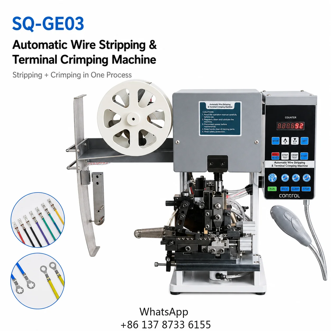 SQ-GE03 Automatic Wire Stripping And Reel-Fed Terminal Crimping Machine 1.5T Applicator For 0.5-2.5mm2 Cable Factory Price