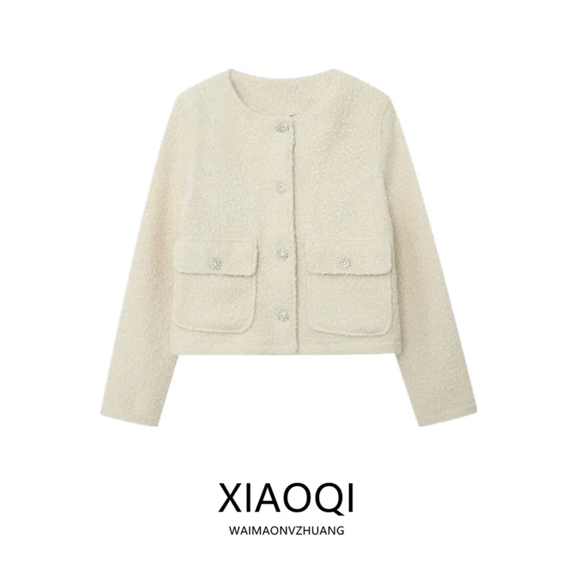 

Новинка зимы 2022, женская куртка Jaet, круглая, Ne Long Sve, украшенная пуговицами, маленькая верхняя одежда Fraance Sle ort, пальто