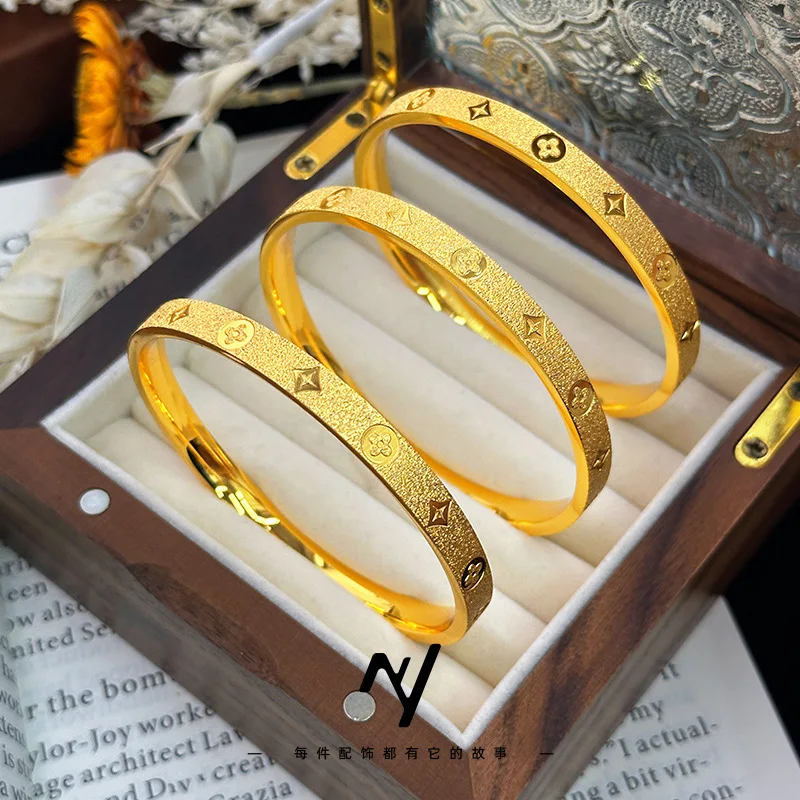 Women's 9999 24K Real Gold High-end CNC Old Money Style Presbyopic Ring Bracelet for Gift