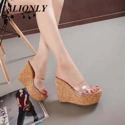 Alionly 2024 Summer Transparent Wedge Shoes for Women Platform High Heel Ladies Sandals and Slippers Chaussure Femme Size 34-40