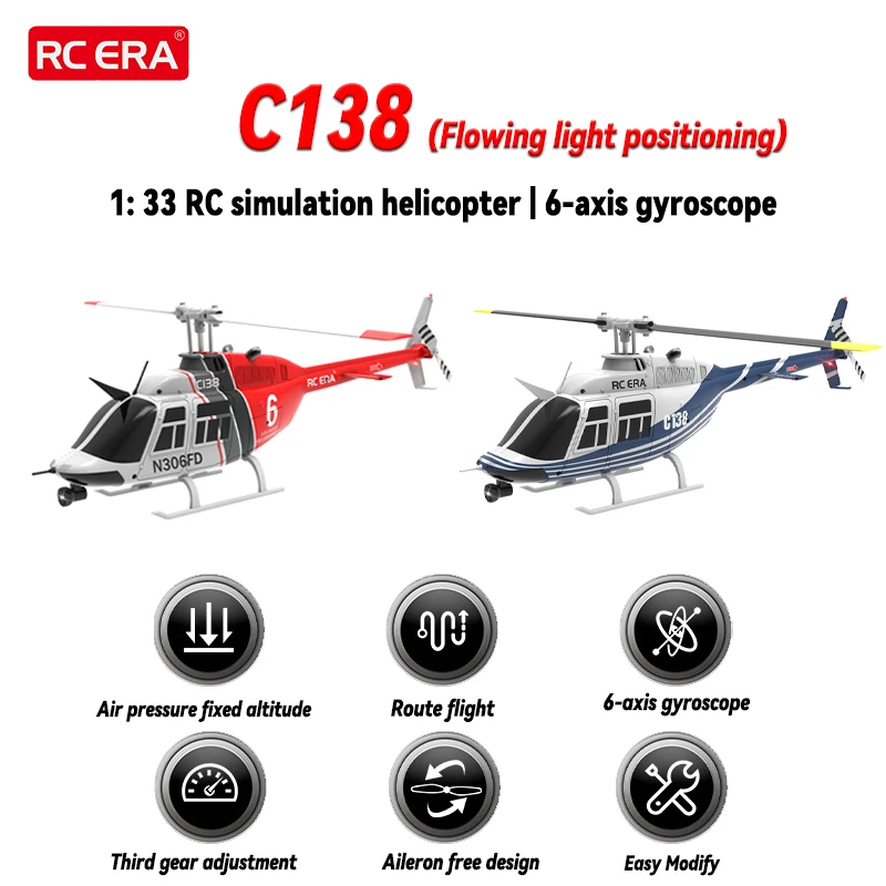 RC ERA 1/33 C138 6CH RC Helicopter Streaming Light Positioning Electric Simulation BELL 206 Helicopter Model RHSKY Boys Toy