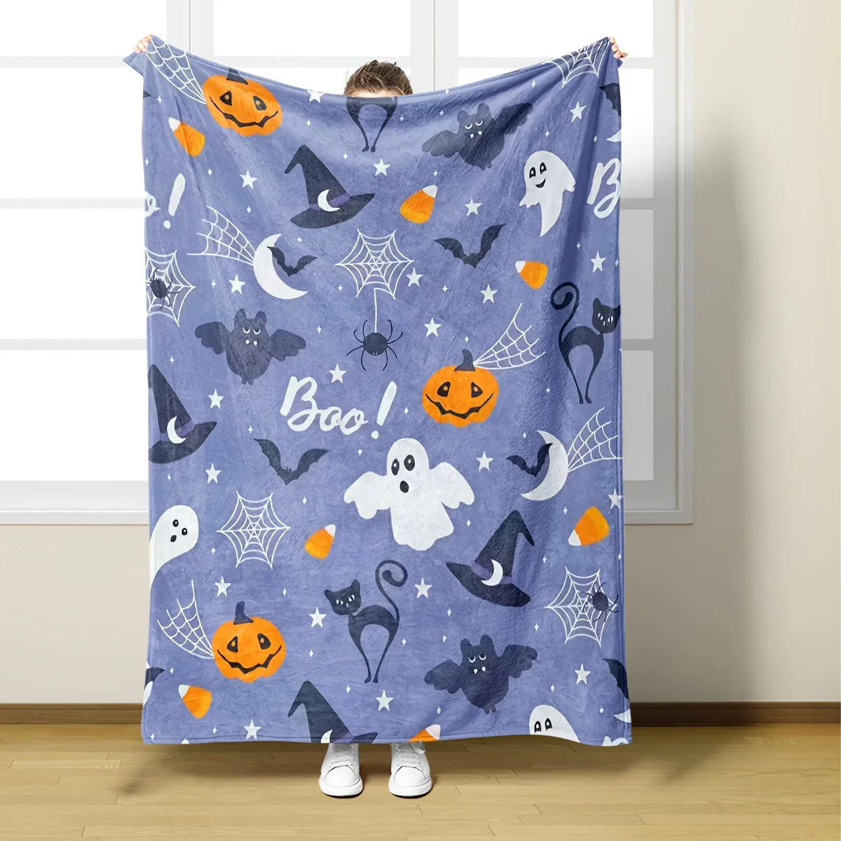Halloween Blanket Pumpkin Cat Bat Witch Flannel Blanket Gift Super Warm Soft Comfortable Plush Light Halloween Blanket Adult Sofa Bedding
