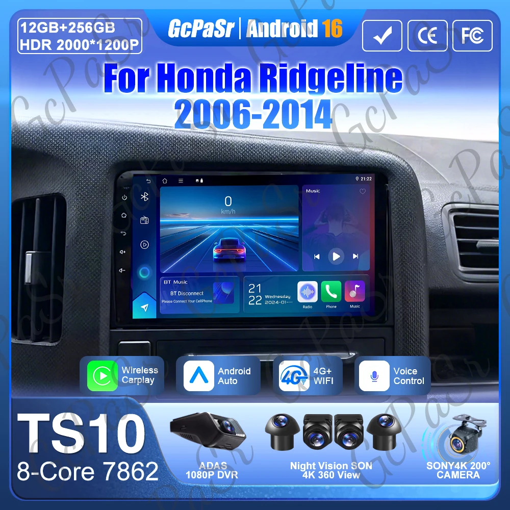 Car Radio Android Auto For Honda Ridgeline 2006 - 2014 No 2din 4G Wifi Video Carplay GPS Navigation Stereo Autoradio Monitor BT