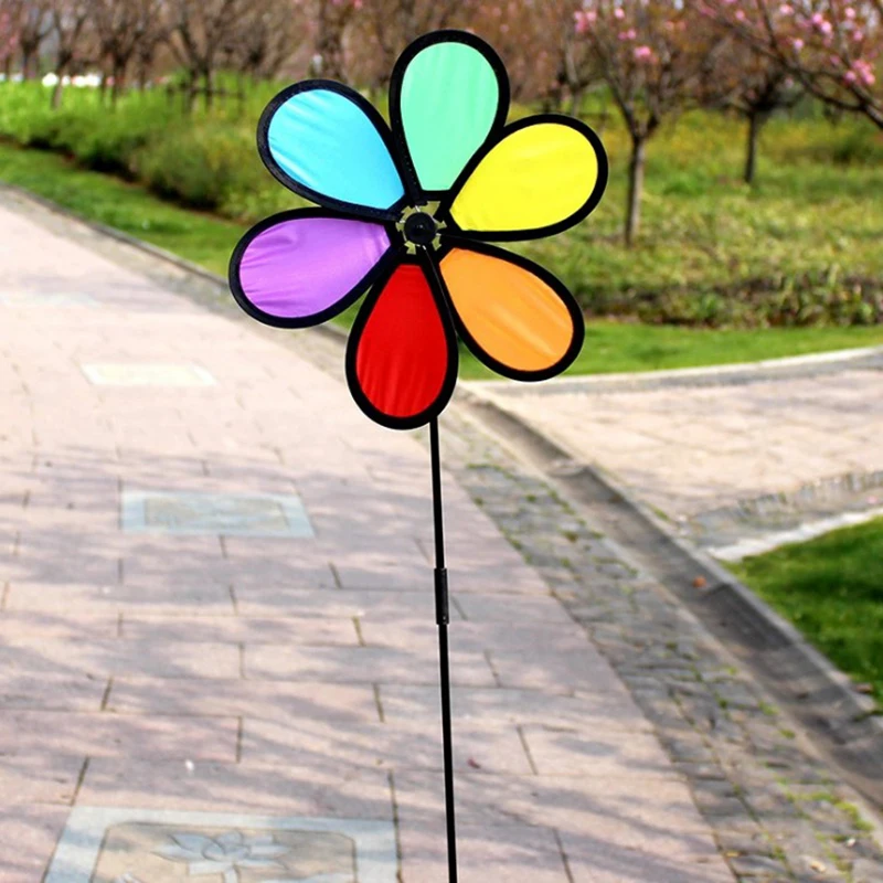 New Colorful Rainbow Dazy Flower Spinner Wind Windmill Garden Yard Outdoor Decor