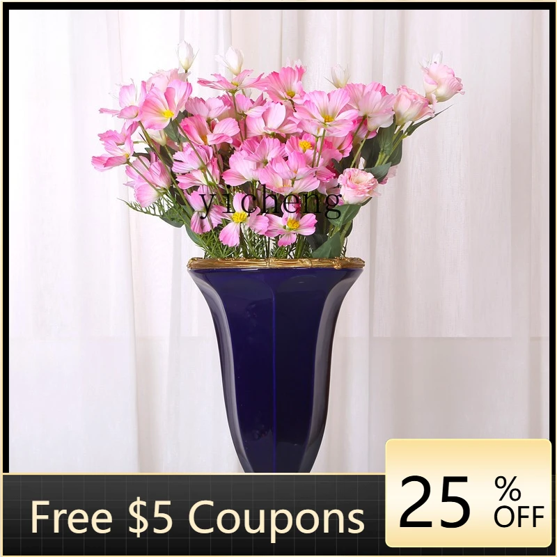 H26 hand-painted ceramic with copper vase French living room entrance dining table decorative flower insert