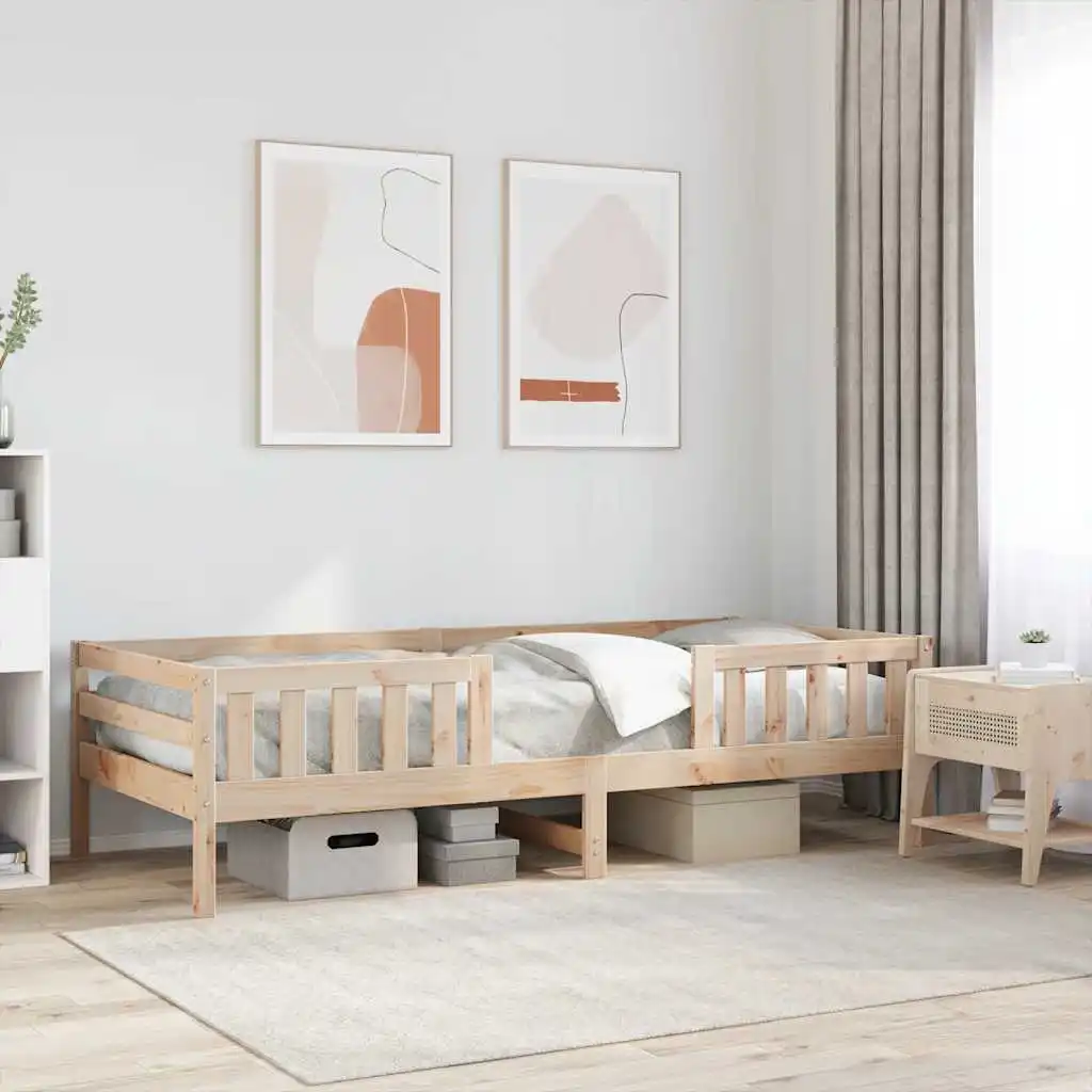 Base de Cama de Pino Macizo 75x190cm Sin Colchón, Plataforma de Madera Natural con Soporte de Listones