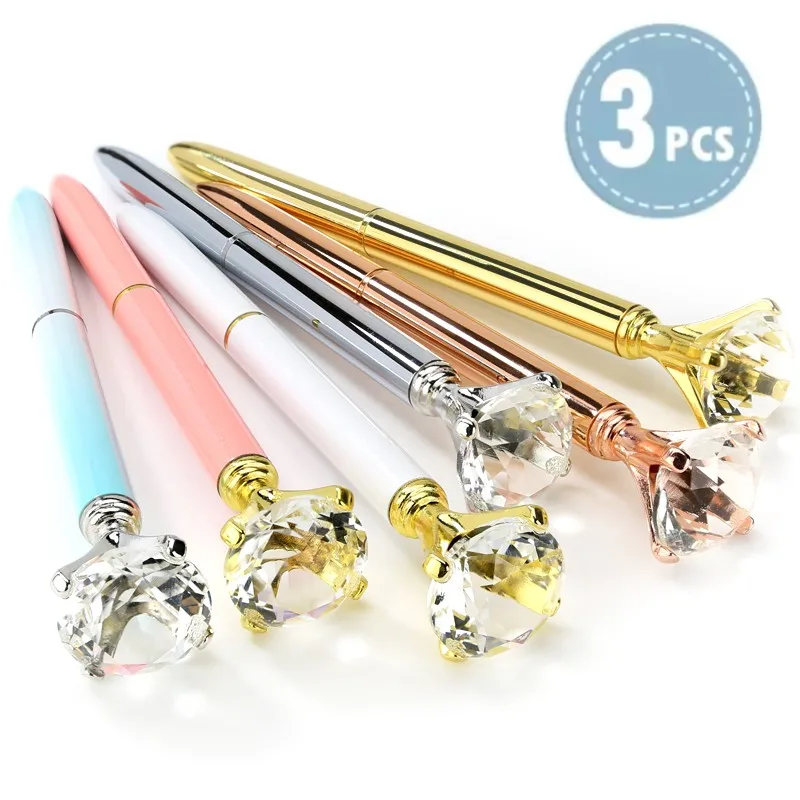 1/3Pcs Big Crystal Diamond Bling Metal Ballpoint Pens Office School Students Gifts 1.0mm Refill Roller Writting Ball Point Pen