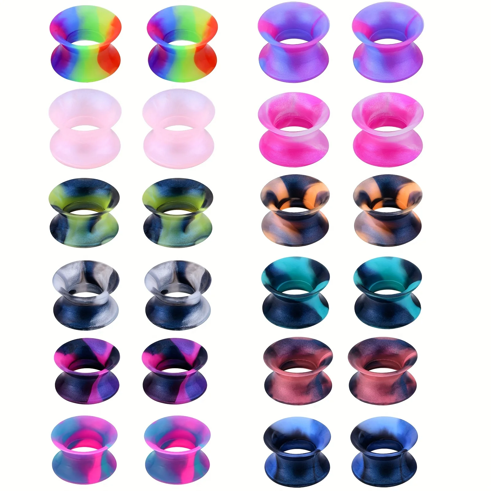 Set of 24 Silicone Hollow Circle Ear Expanders, Suitable for Ear Stretching And Piercing Retention,Sizes Ranging from 4mm -16mm