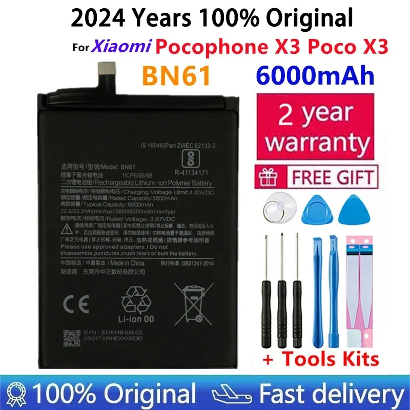 2024 Years Original BN57 BN61 6000mAh Phone Replacement Battery For Xiaomi Pocophone Poco X3 Poco X3 Pro Batteries Fast Shipping