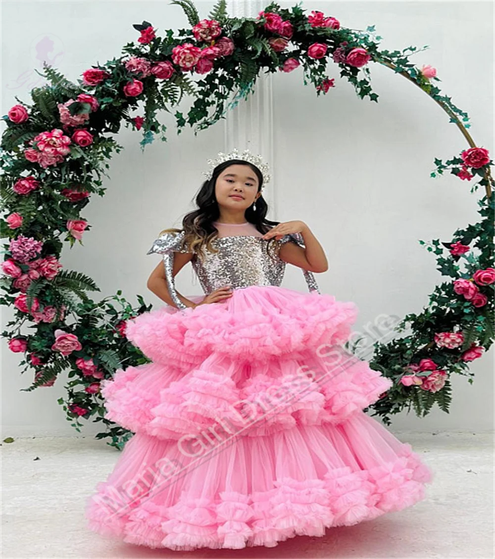 Luxury Light Blue Sparkling Girl's Ceremonial Dress For First Communion Party Birthday Formal Occasion Performances