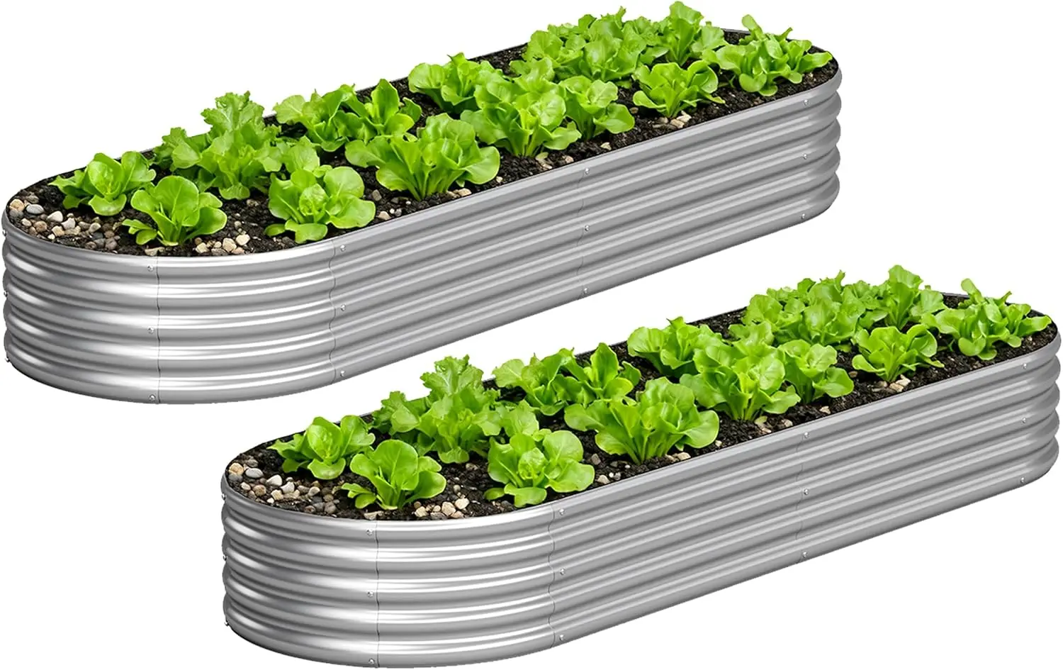 

Набор из 2 овальных металлических приподнятых грядок, 8x2x1 фут, оцинкованный контейнер для овощей, трав, цветов - серебристый