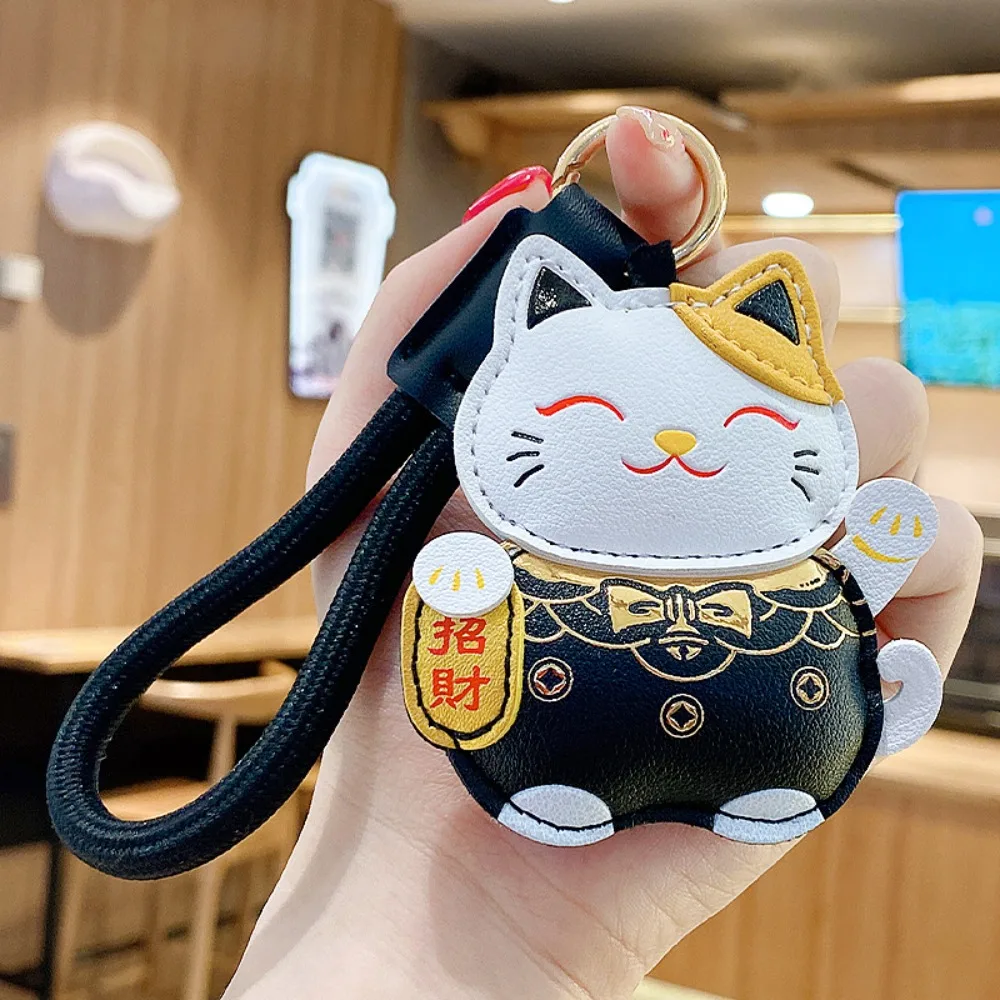 Cartoon Pu Leather Fortune Cat Keychain Get Rich Wealth Maneki Neko Pendant Fortune Red Horse Year Pendant Year of The Horse