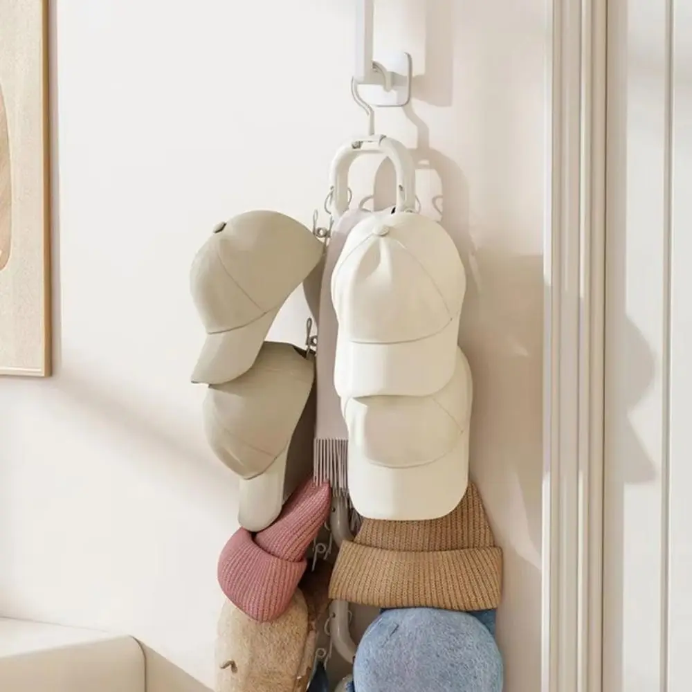 Universal Vertical Hat Storage Rack 4/6 Hooks Space Saving Baseball Cap Hanger Rotating Convenient Hat Display Holder Closet