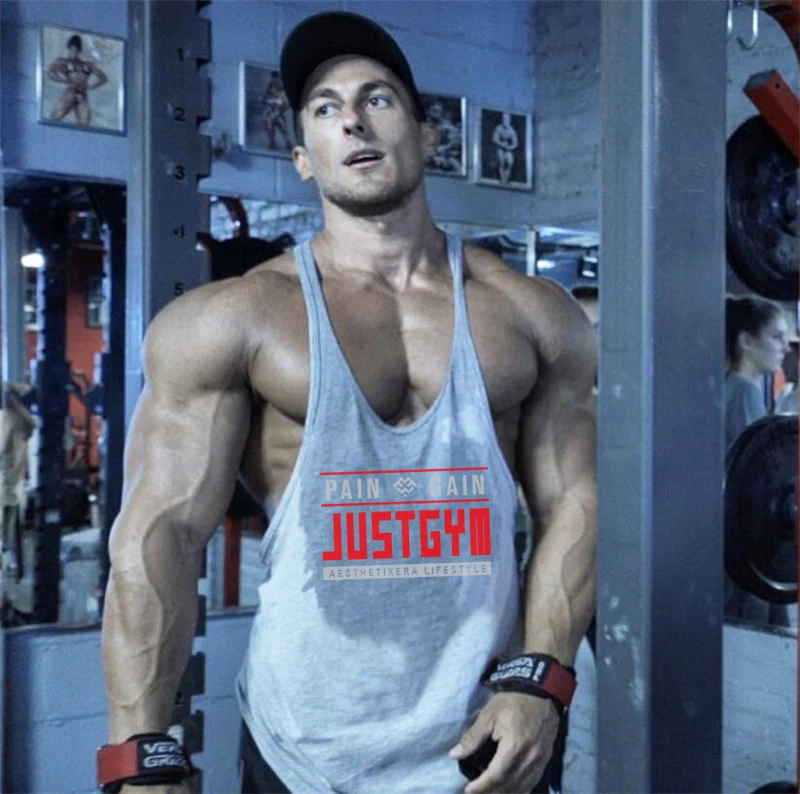 Herren Baumwoll JUST GYM Stringer Tanktops Y-Back Trainingswesten Bodybuilding Ärmelloses Shirt Muskel-Workout Fitness Singlets