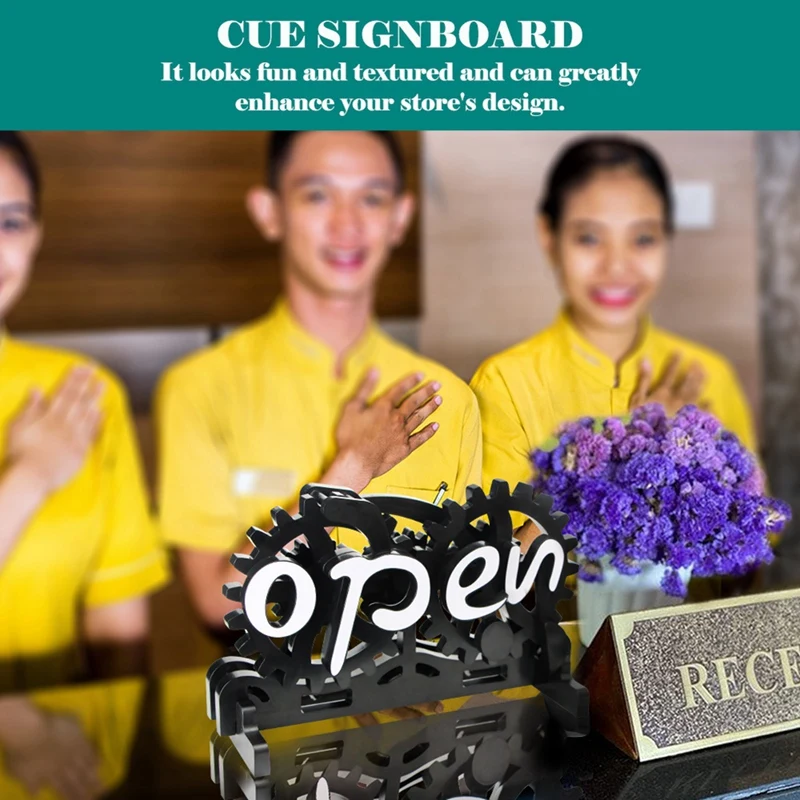 Open-Closed Sign Board Hanging Door Sign Creative Gear Turn Over For Shop Restaurant Bar Hotels Cafes