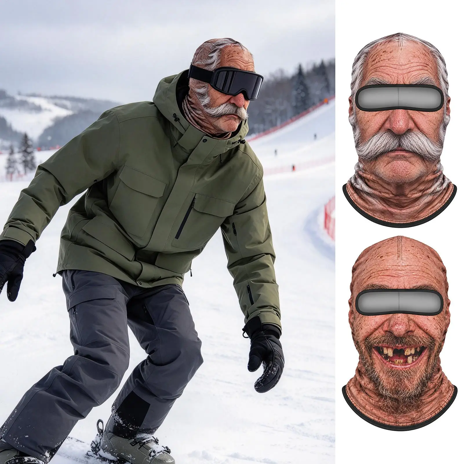 Face Ski Masque Realistic Old Man Print Windproof Full Head Cover Funny Face Cover For Winter Motorcycle Climbing Cycling