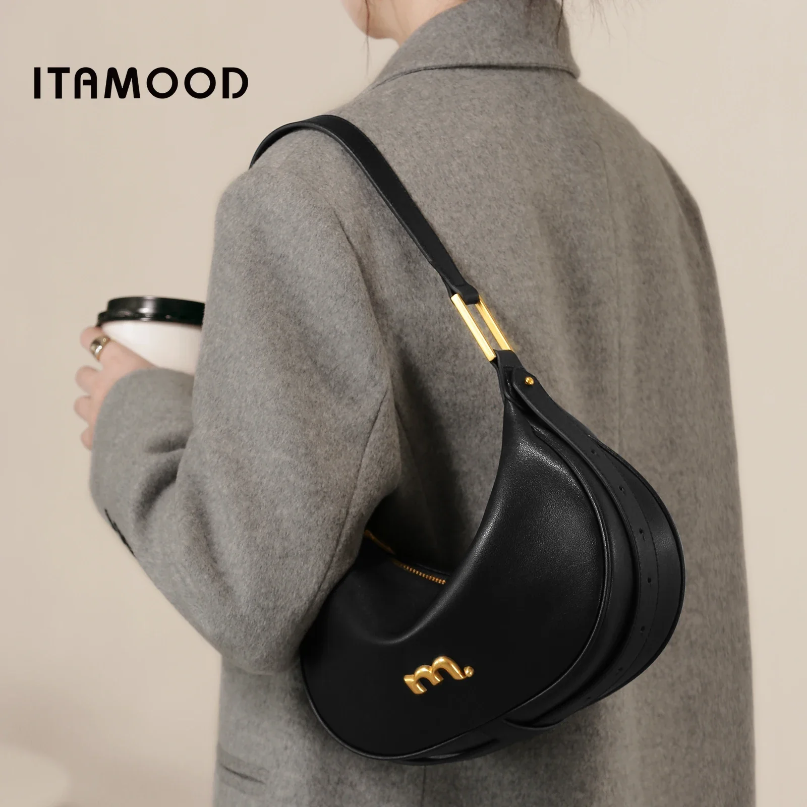 ITAMOOD Women Underarm Bag Luxury Genuine Leather Crescent Bag Original Design Women's Shoulder Bag Suitable for Valentine's Day