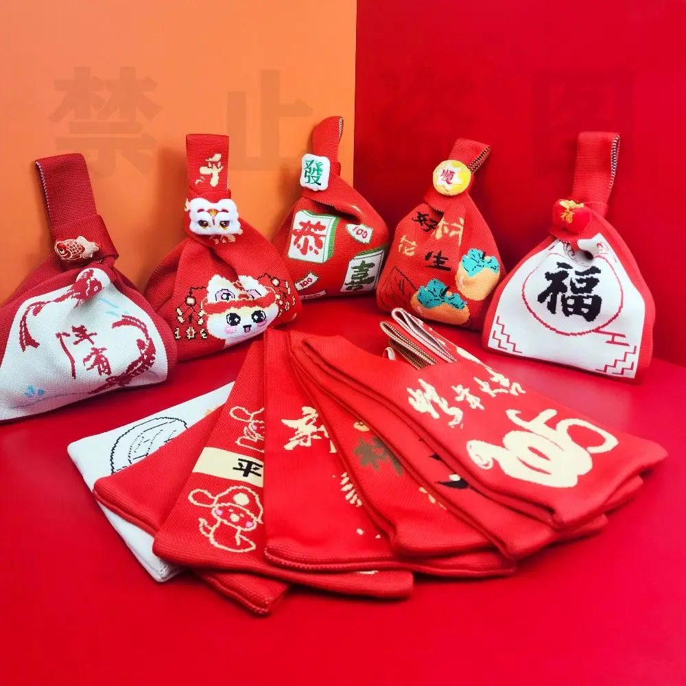 Casual Cartoon Knot Wrist Bag 2025 Year of The Snake Snake New Year Knitted Bag Weave New Year Gift Wool Bucket Bag Travel