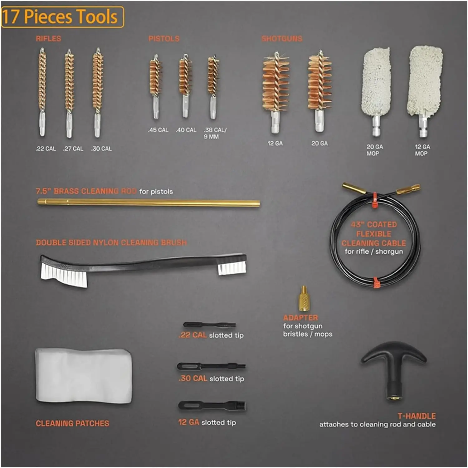 (20-Piece, Brass ) Universal multi caliber gun cleaning kit handgun rifle Bagged Pipe Dredging Cleaning Brush Hunting Sport Kits view 6