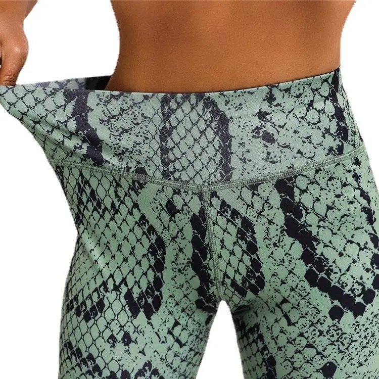 Mallas de entrepierna abierta para mujer, pantalones con estampado de patrón de pitón para sexo al aire libre, Fitness, cintura alta, entrenamiento, Sexy, Yoga, levantamiento de glúteos