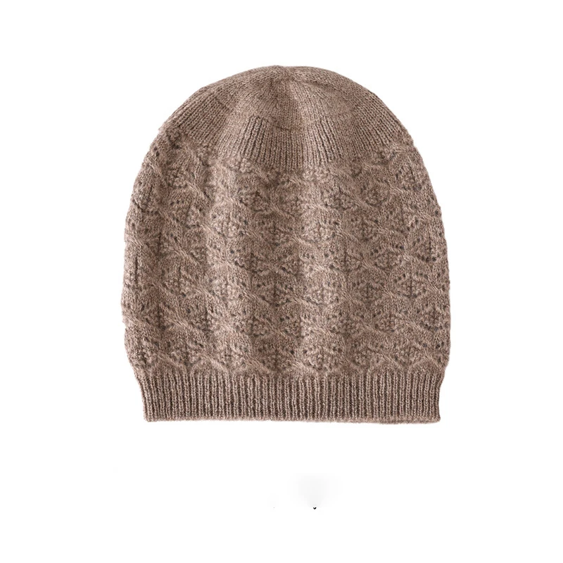 Winsleter-100%Cashmere Elegant Knit Hat, Cable Stitch, Unisex Korean Versatile Riding Windproof Warm Cap, 2026 Autumn A68045CC