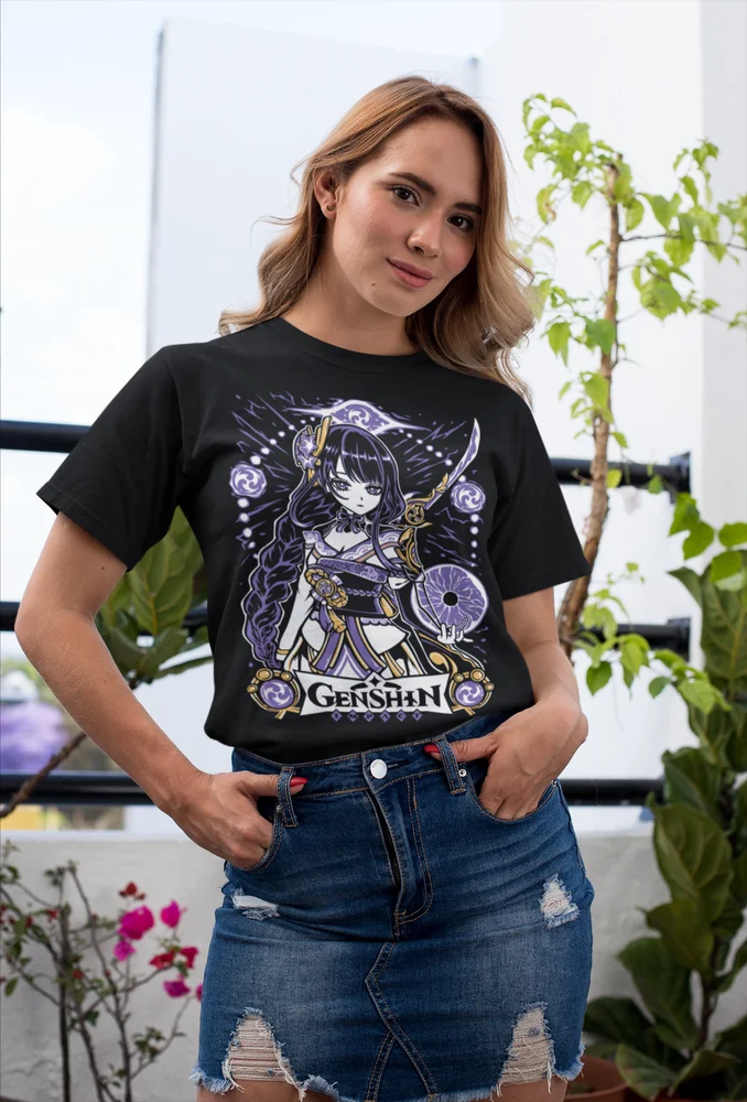 Anime Unisex Genshin Impact Raiden Shogun T-shirt ALL SIZES Harajuku T-Shirt Tee