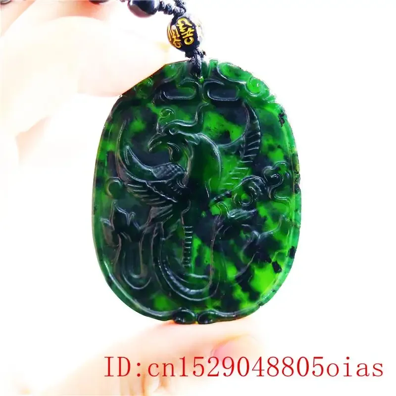 Jade Phoenix Hanger Natuurlijke Geschenken Chinese Charm Amulet Zwart Groen Sieraden Gesneden Ketting