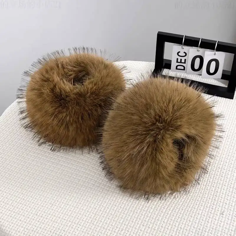 女性用冬用フェイクファーカフス、高級ふわふわ防風袖、コート用伸縮性アームカフス、アームファーリースリーブ、リストバンドグローブ