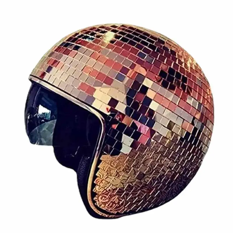 Classic Disco Ball Helmet Mirror Glitter Ball Helmets Hat For Club Bar Party Full Glass Reflective Motorcycle Helmets For Cowboy