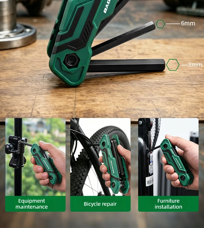 BAOLIAN 8-in-1 CR-V Metrischer Klappbarer Sechskantschlüssel-Satz Pflaumenblüten-Schraubendreher Geschwärzt und Rostfrei für Fahrradwartung – Detail 14