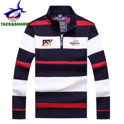 TACE & SHARK-Polo bordado con cuello levantado para hombre, camiseta de manga larga, Tops a rayas, ropa deportiva Real Británica americana de alta calidad