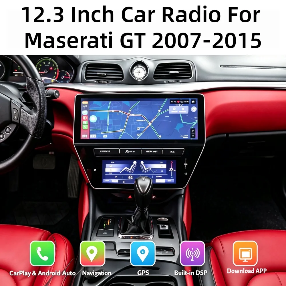 For Maserati GT GC Grancabrio GranTurismo 2007- 2015 12.3 Inch Qualcomm Android 12 Car Radio GPS Navigation Multimedia Player
