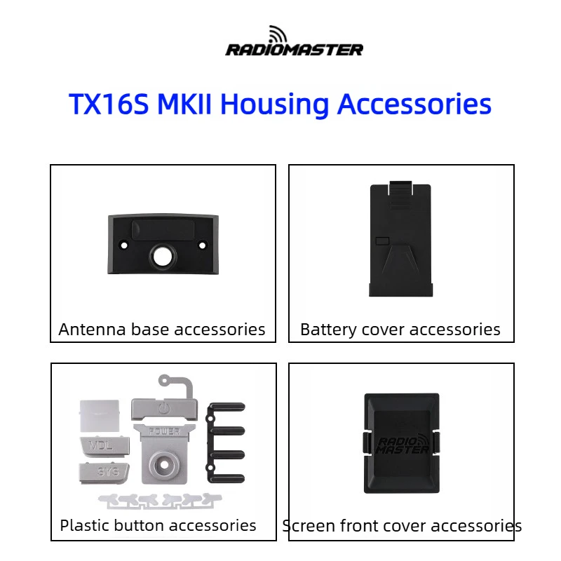 RadioMaster TX16S MKII RC Transmitter Spare Parts, Front Rear Shell Button Battery JR Bay Cover Repair Replacement Accessories