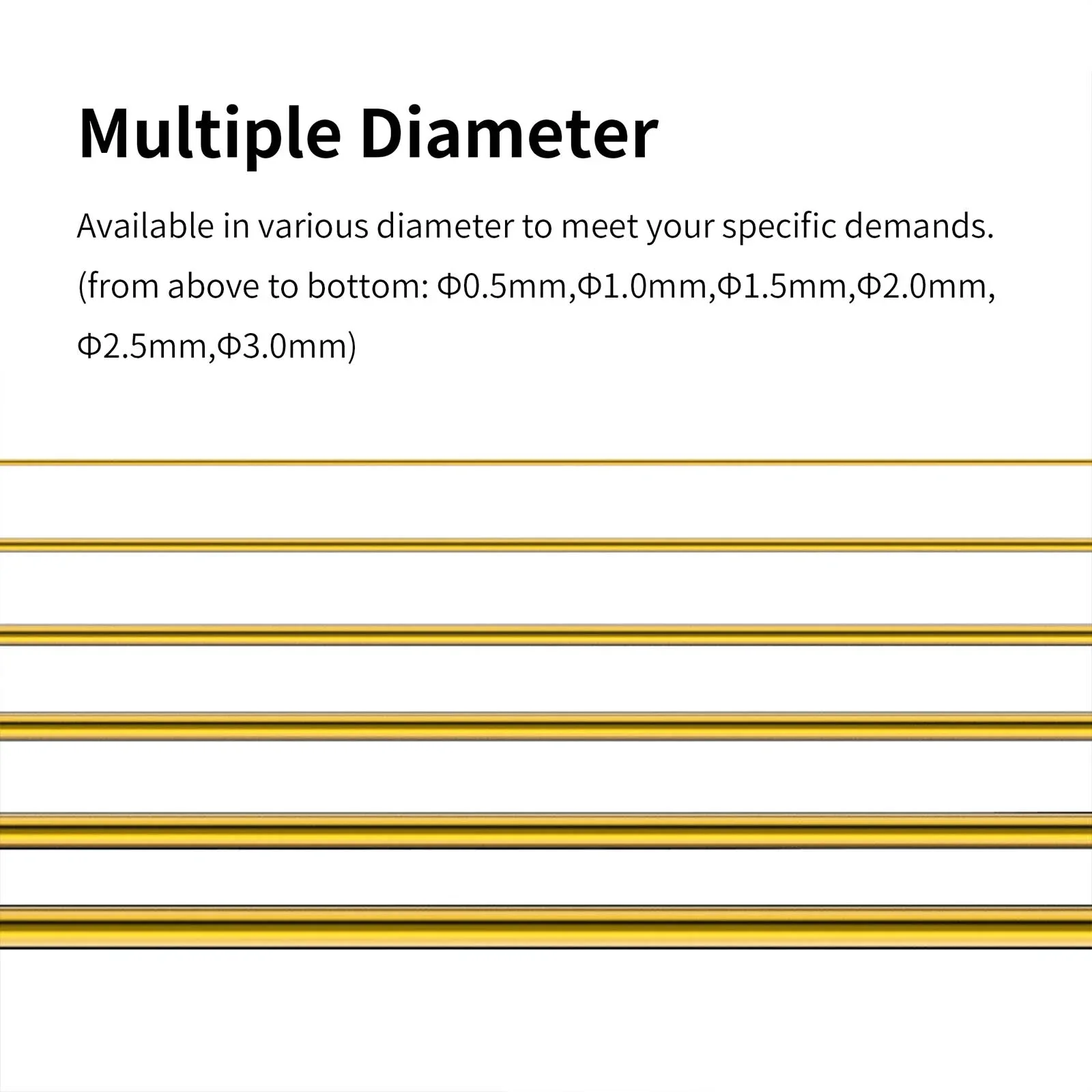 Dspiae BB(05-30) Serie Messingstangen zum Modellieren von 0,5 mm, 1,0 mm, 1,5 mm, 2,0 mm, 2,5 mm, 3,0 mm, goldfarbene, bleifreie Massivmessingstangen